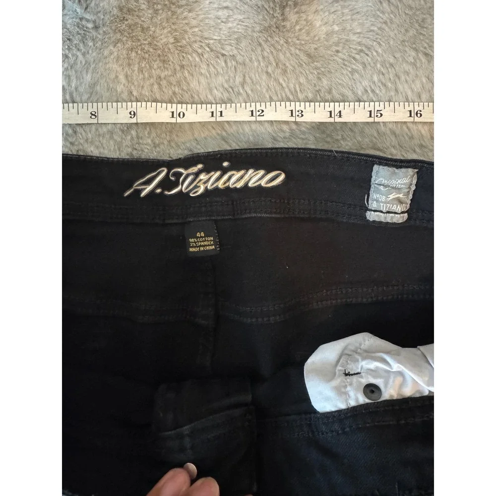 A Tiziano Mens Black Moto Panel Denim Size 44 Streetwear Cotton Stretch-0589